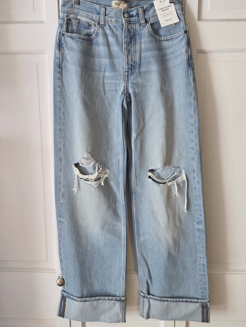 Madewell Low Slung Baggy Jeans NWT Light Wash Distressed Wide Leg Denim 23